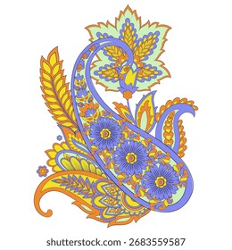 Paisley, Vektormuster, isoliert. Fantastische Blume, Blätter. Textil Bohemian Print. Batik-Malerei. Vintage