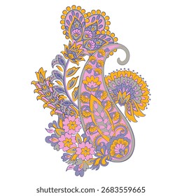 Paisley, Vektormuster, isoliert. Fantastische Blume, Blätter. Textil Bohemian Print. Batik-Malerei. Vintage