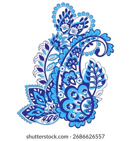 Paisley, Vektormuster, isoliert. Fantastische Blume, Blätter. Textil Bohemian Print. Batik-Malerei. Vintage