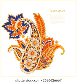 Paisley, Vektormuster, isoliert. Fantastische Blume, Blätter. Textil Bohemian Print. Batik-Malerei. Vintage
