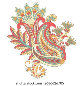 Paisley, Vektormuster, isoliert. Fantastische Blume, Blätter. Textil Bohemian Print. Batik-Malerei. Vintage