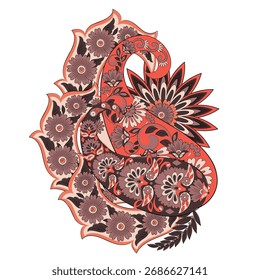 Paisley vector isolated pattern. Fantastic flower, leaves. Textile bohemian print. Batik painting. Vintage