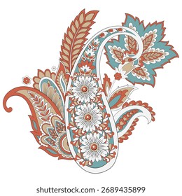 Paisley, Vektormuster, isoliert. Fantastische Blume, Blätter. Textil Bohemian Print. Batik-Malerei. Vintage