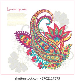 Padrão isolado do vetor de Paisley. Fantástica flor, folhas. Impressão têxtil boêmia. Batik pintando. Vintage