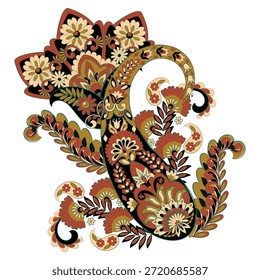 Paisley vector isolated pattern. Fantastic flower, leaves. Textile bohemian print. Batik painting. Vintage