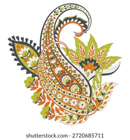Paisley vector isolated pattern. Fantastic flower, leaves. Textile bohemian print. Batik painting. Vintage
