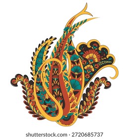 Paisley vector isolated pattern. Fantastic flower, leaves. Textile bohemian print. Batik painting. Vintage