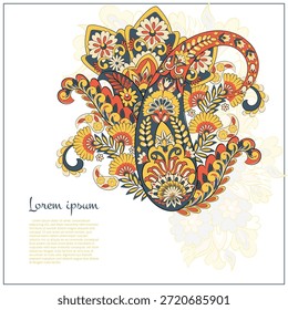 Paisley vector isolated pattern. Fantastic flower, leaves. Textile bohemian print. Batik painting. Vintage