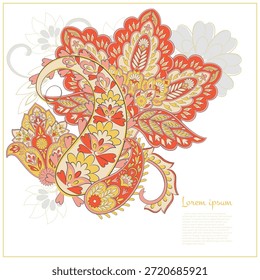 Paisley vector isolated pattern. Fantastic flower, leaves. Textile bohemian print. Batik painting. Vintage