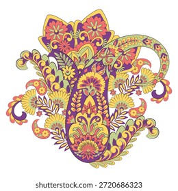 Paisley vector isolated pattern. Fantastic flower, leaves. Textile bohemian print. Batik painting. Vintage