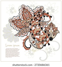 Paisley vector isolated pattern. Fantastic flower, leaves. Textile bohemian print. Batik painting. Vintage