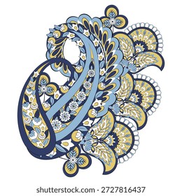 Paisley, Vektormuster, isoliert. Fantastische Blume, Blätter. Textil Bohemian Print. Batik-Malerei. Vintage