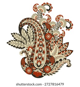 Paisley, Vektormuster, isoliert. Fantastische Blume, Blätter. Textil Bohemian Print. Batik-Malerei. Vintage