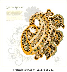Paisley, Vektormuster, isoliert. Fantastische Blume, Blätter. Textil Bohemian Print. Batik-Malerei. Vintage