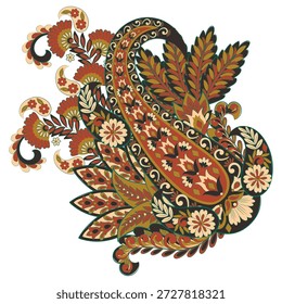 Paisley, Vektormuster, isoliert. Fantastische Blume, Blätter. Textil Bohemian Print. Batik-Malerei. Vintage