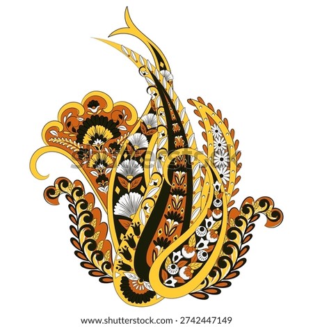 Paisley vector isolated pattern. Fantastic flower, leaves. Textile bohemian print. Batik painting. Vintage