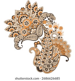 Padrão isolado do vetor de Paisley. Ilustração Vintage floral