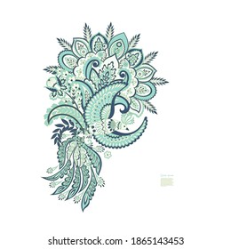 Paisley vector isolated pattern with Flying Bird. Damask style Vintage illustration