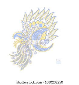 Paisley vector isolated pattern with Flying Bird. Damask style Vintage illustration