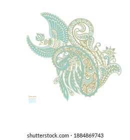 Paisley vector isolated pattern with Flying Bird. Damask style Vintage illustration