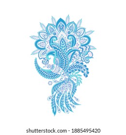 Paisley vector isolated pattern with Flying Bird. Damask style Vintage illustration