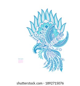 Paisley vector isolated pattern with Flying Bird. Damask style Vintage illustration
