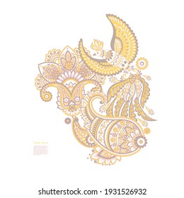 Paisley vector isolated pattern with Flying Bird. Damask style Vintage illustration