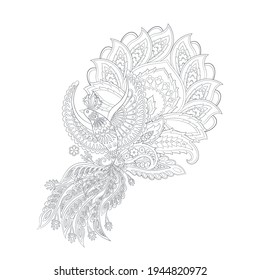 Paisley Vektor einzeln Muster mit Flying Bird. Damask style Vintage Illustration