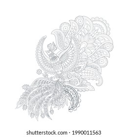 Paisley vector isolated pattern with Flying Bird. Damask style Vintage illustration