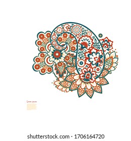 Patrón aislado vector Paisley. Ilustración floral vintage en estilo batik