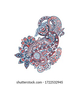 Patrón aislado vector Paisley. Ilustración floral vintage en estilo batik