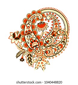 Paisley vector ornament. Fantastic flower, leaves