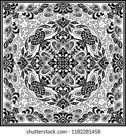 
Paisley vector ornament seamless headscarf pattern, black and white minimalistic design theme