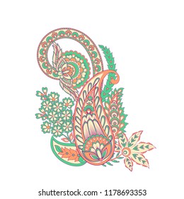 Paisley vector pattern. Fantastic flowe, leaves