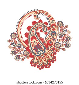 Paisley vector pattern. Fantastic flower, leaves. Textile bohemian print. Batik painting. Vintage