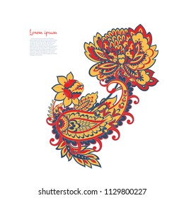 Paisley vector pattern. Fantastic flower, leaves