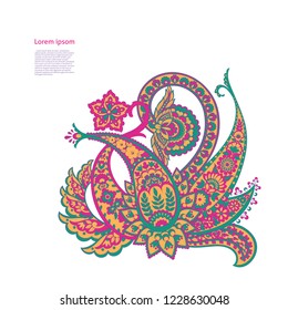 Paisley vector pattern. Fantastic flower, leaves