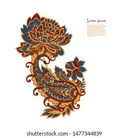 Paisley vector pattern. Fantastic flower, leaves