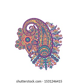 Paisley vector pattern. Fantastic flower, leaves