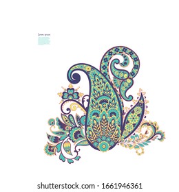 Patrón vector Paisley. Flor fantástica, hojas