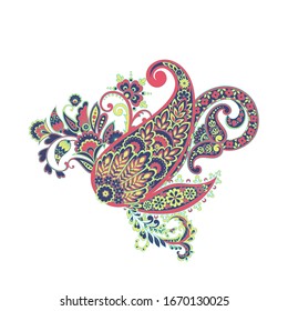 Paisley vector pattern. Fantastic flower, leaves