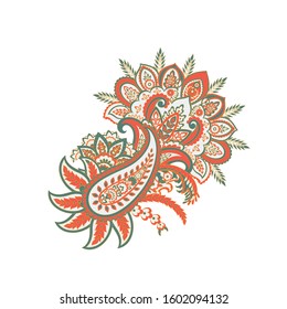 Paisley Vector Pattern. Floral Isolated Asian Illustration