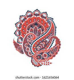 Paisley Vector Pattern. Floral Isolated Asian Illustration