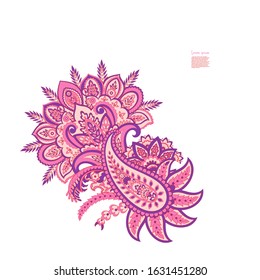 Paisley Vector Pattern. Floral Isolated Asian Illustration
