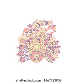 Paisley Vector Pattern. Floral Isolated Asian Illustration