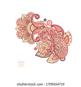 Paisley Vector Pattern. Floral Isolated Asian Illustration