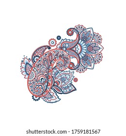 Paisley Vector Pattern. Floral Isolated Asian Illustration