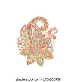 Paisley Vector Pattern. Floral Isolated Asian Illustration