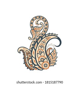 Paisley Vector Pattern. Floral Isolated Asian Illustration