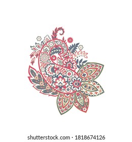 Paisley Vector Pattern. Floral Isolated Asian Illustration